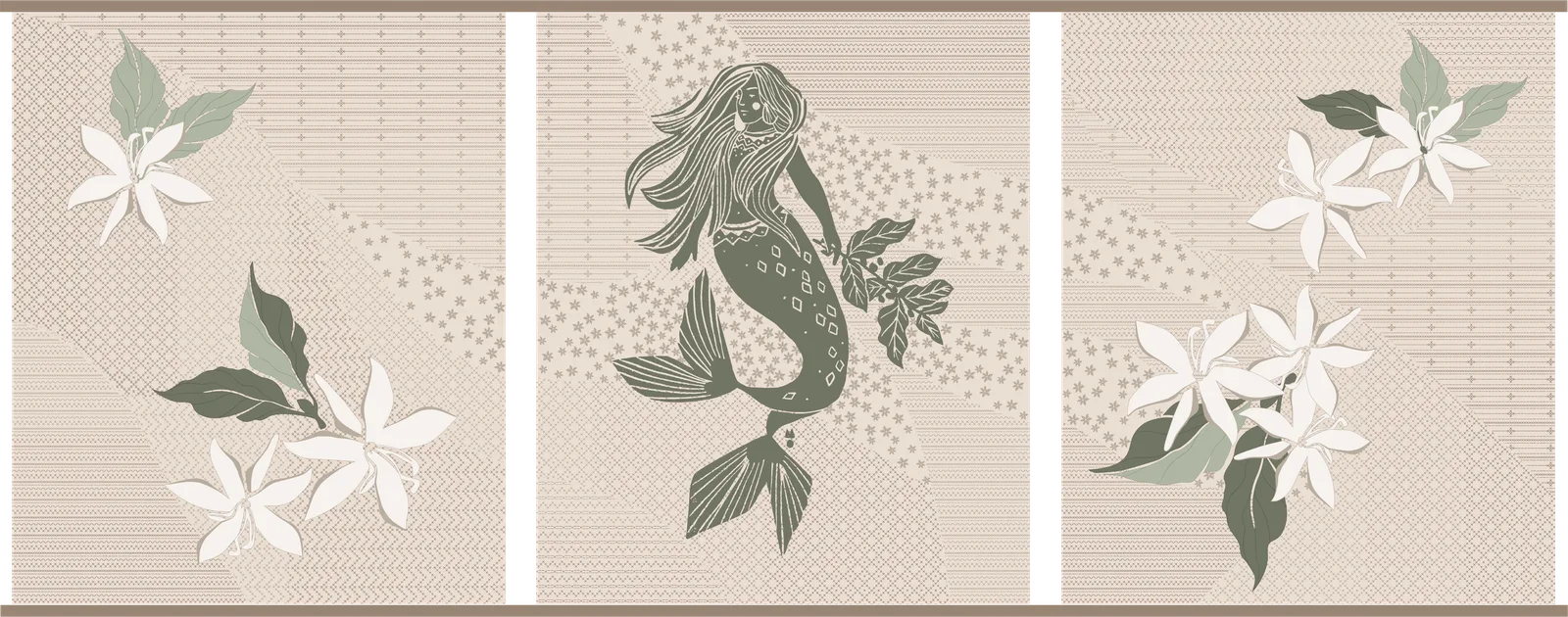 Full artwork of the embroidered Banjara wall hanging at Starbucks Malviyanagar, Jaipur, showing the complete Siren and coffee-flower composition